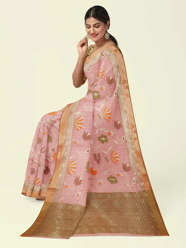 Pink_Mulberry_Silk/Silk_Blend_Banarasi_Sarees_For_Women