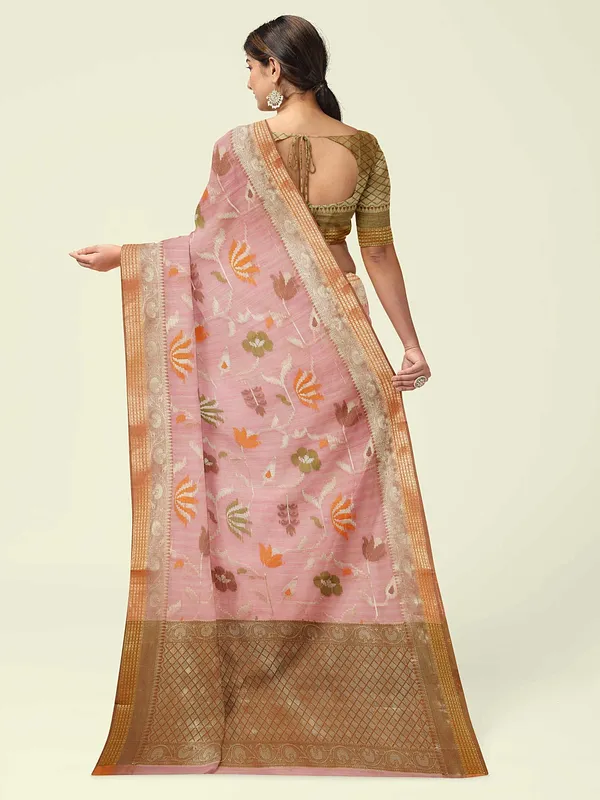 Pink_Mulberry_Silk/Silk_Blend_Banarasi_Sarees_For_Women