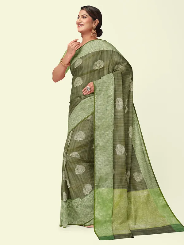 Rust_Green_Matka_Silk/Silk_Blend_Banarasi_Sarees_For_Women