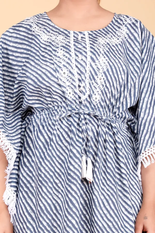 Lehariya_Printed_Kaftan_Kurti_with_Heavy_Embriodery_on_Yoke_with_Crocia_lace_All_Over_with_Drawstring_to_Give_You_Perfect_Fitting_Free_Size_upto_XXL