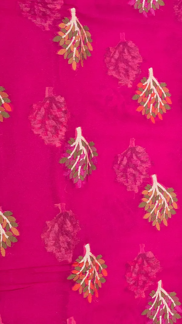 Humairah_Presents_Pure_Handloom_Magenta_Chiffon_Resham_Floral_Mina_Zari_Booti_with_Banarasi_Zari_Border_and_Magenta_Blouse