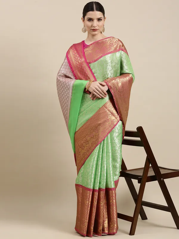 Green_Kanchi_Silk/Brocade_Banarasi_Sarees_For_Women