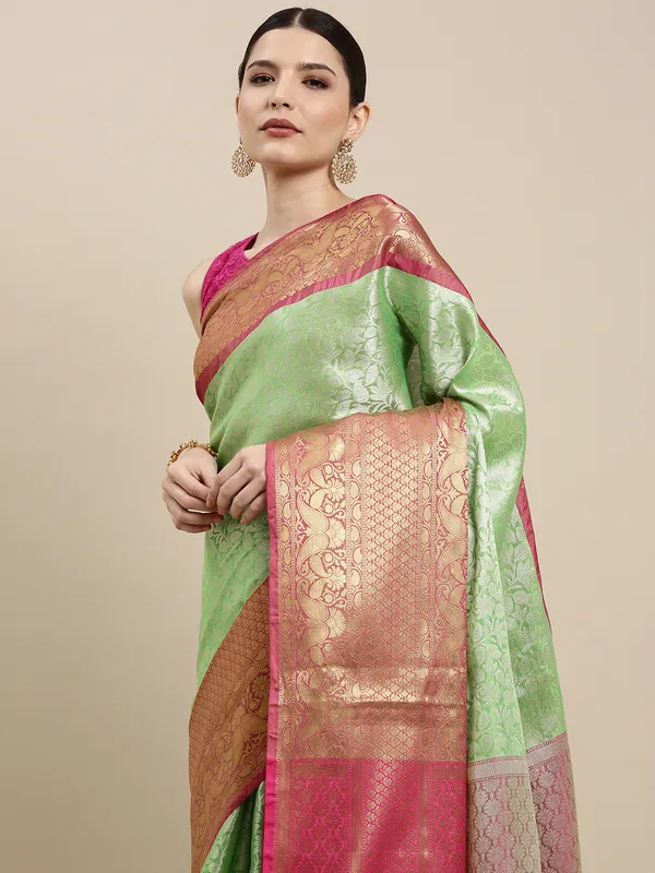 Green_Kanchi_Silk/Brocade_Banarasi_Sarees_For_Women
