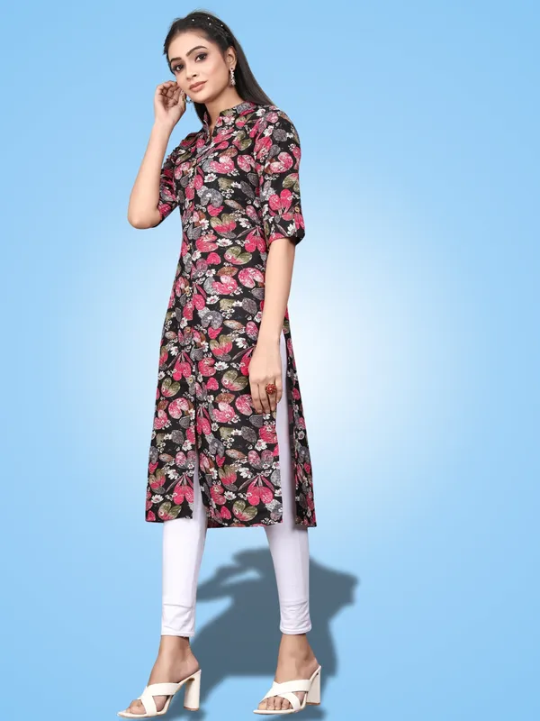 Black_Classic_Rayon_Floral_Printed_Straight_KurtIs
