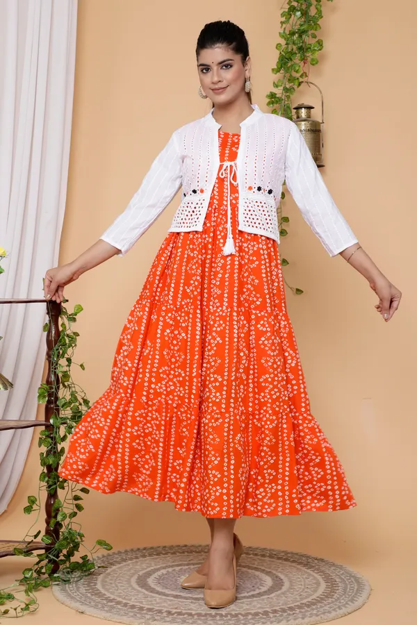 Orange_Bandhej_Print_Anarkali_Maternity_Wear_Anarkali_Kurta/Gown_With_Schiffli_Jacket