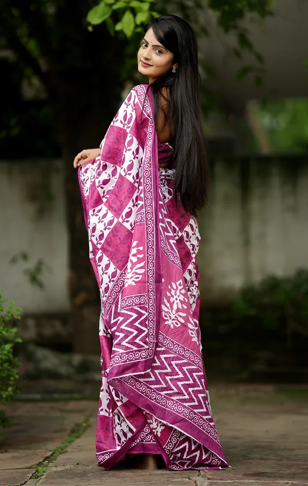 PInk_Ikkat_Pure_Soft_Mul_Cotton_Saree_With_Blouse_Piece