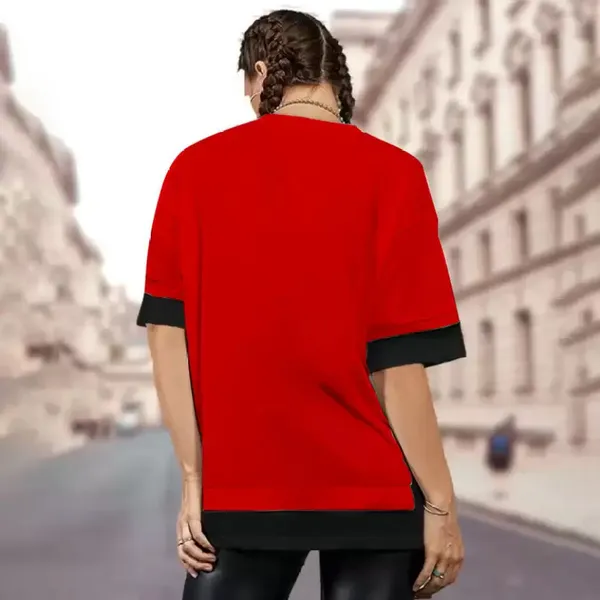 Red_Round_Neck_Cotton_Blend_Stylish_Fashionable_Tshirt_For_Women