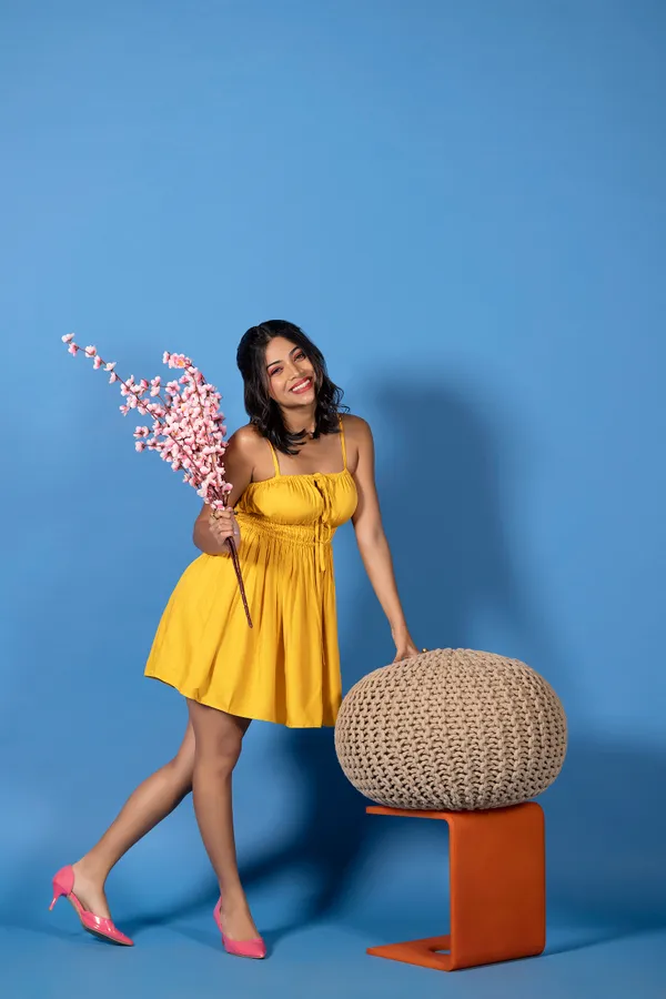 Yellow_Fit_&_Flare_Tencel_Twill_Mini_Dress_For_Women