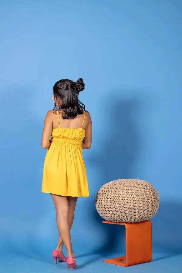 Yellow_Fit_&_Flare_Tencel_Twill_Mini_Dress_For_Women