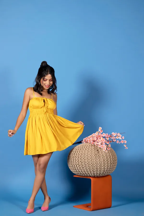 Yellow_Fit_&_Flare_Tencel_Twill_Mini_Dress_For_Women