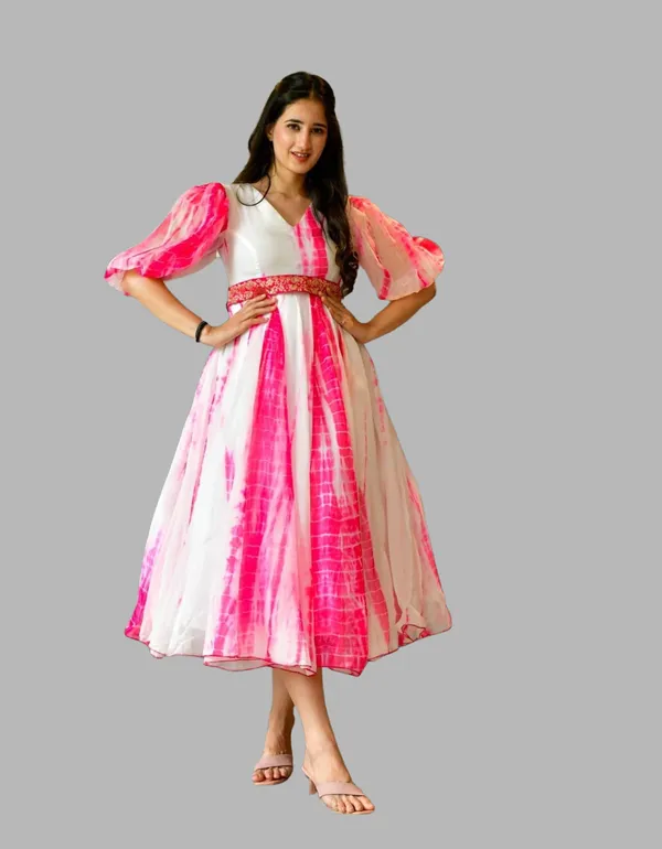 FOXDX_Pink_&_White_Women_Printed_Anarkali_Kurta
