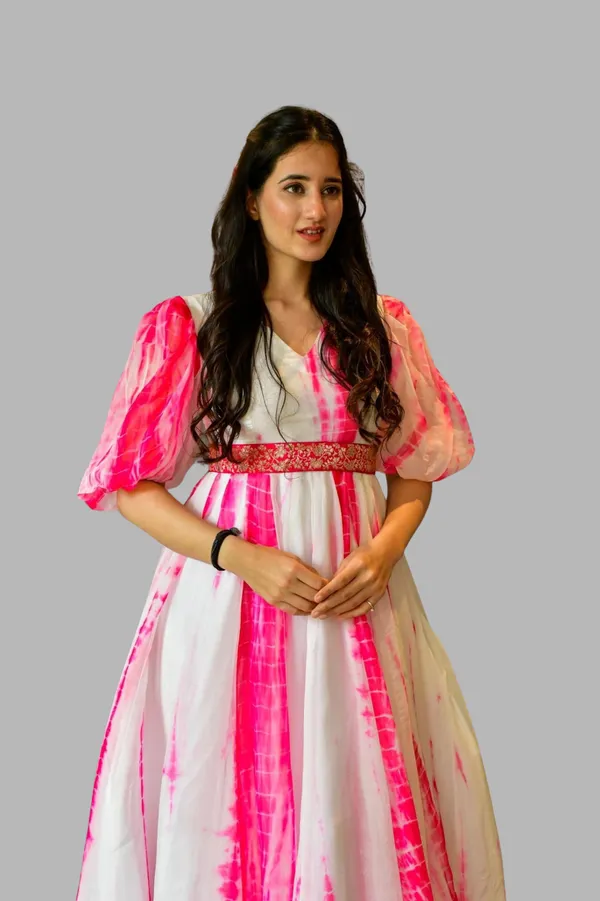 FOXDX_Pink_&_White_Women_Printed_Anarkali_Kurta