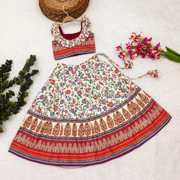 White_Digital_Print_Cotton_Lehenga_Choli_And_Dupatta_Set_Ethnic_Wear_For_Girls