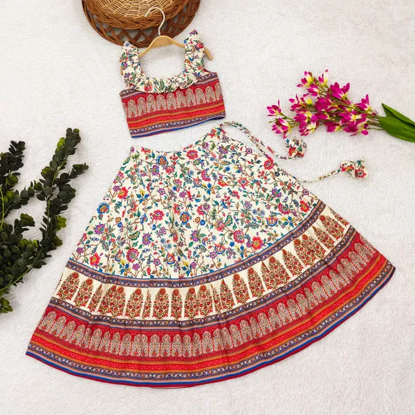 White_Digital_Print_Cotton_Lehenga_Choli_And_Dupatta_Set_Ethnic_Wear_For_Girls