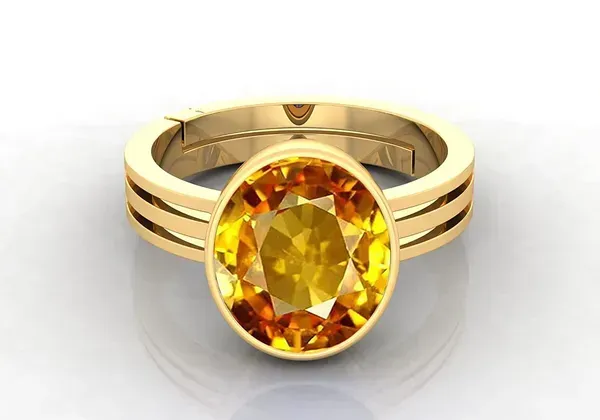 Yellow_Pukhraj_Created_Sapphire_Gemstone_Gold_Plated_Ring_For_Men_&_Women_From_4.25_Ratti_To_20.25_Ratti