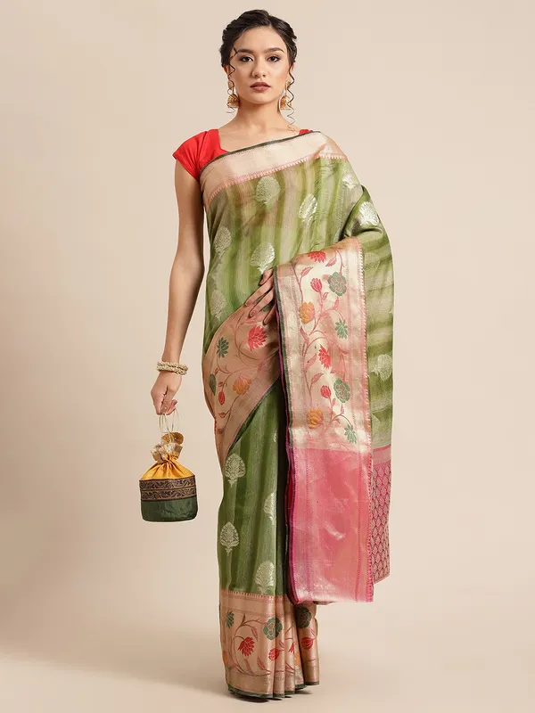 Green_Matka_Silk/Silk_Blend_Banarasi_Sarees_For_Women