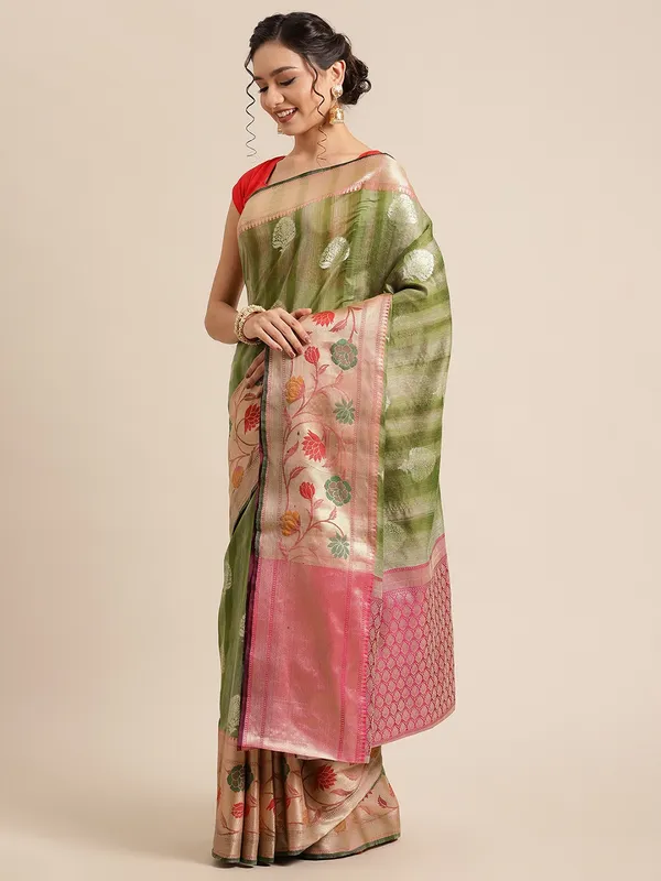 Green_Matka_Silk/Silk_Blend_Banarasi_Sarees_For_Women