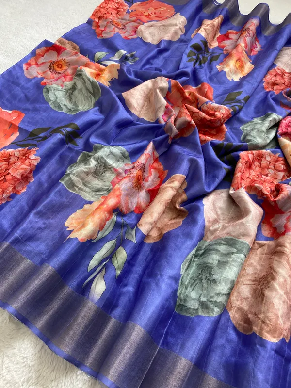Shrishti_Blue_–_Creative_Navratri_Special_|_Soft_Tussar_Silk_Saree_with_Print,_Border_&_Contrast_Print_Blouse_with_Tassels