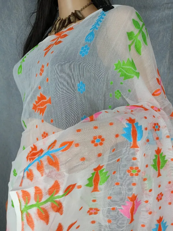 White_Self_Design_Jamdani_Cotton_Silk_Saree