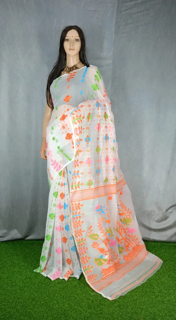 White_Self_Design_Jamdani_Cotton_Silk_Saree