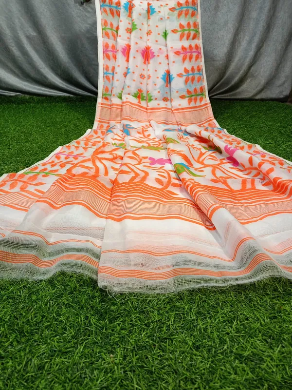 White_Self_Design_Jamdani_Cotton_Silk_Saree
