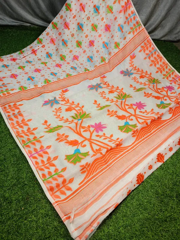 White_Self_Design_Jamdani_Cotton_Silk_Saree