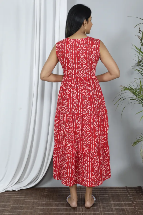 Red_Bandhej_Printed_Cotton_Anarkali_Plus_Size_Kurta/Gown__With_Schiffli_Jacket