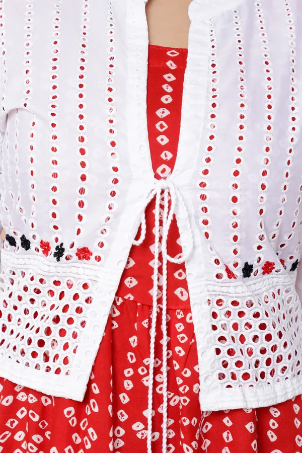 Red_Bandhej_Printed_Cotton_Anarkali_Plus_Size_Kurta/Gown__With_Schiffli_Jacket