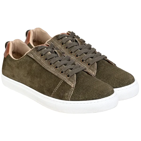Olive_Suede_Lace-Up_Sneakers_For_Men