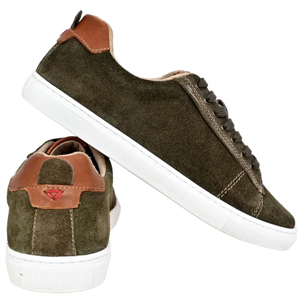 Olive_Suede_Lace-Up_Sneakers_For_Men