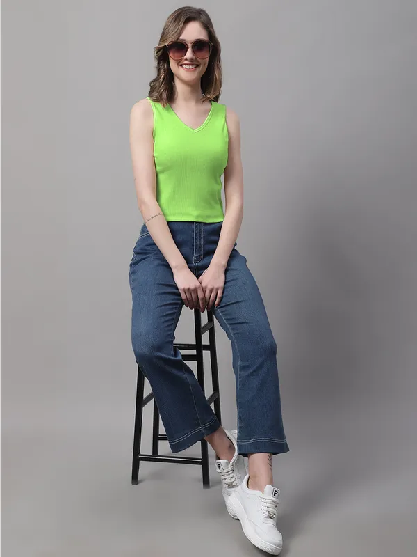 Parrot_Green_Cotton_Rib_Round_Neck_Sleeveless_Crop_Top_For_Women