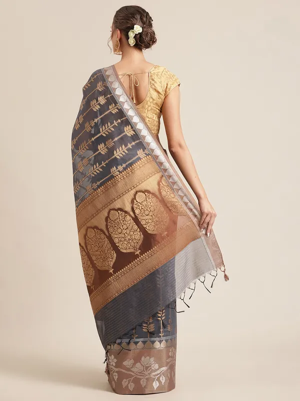 Grey_Masrise_Cotton/Cotton_Banarasi_Sarees_For_Women