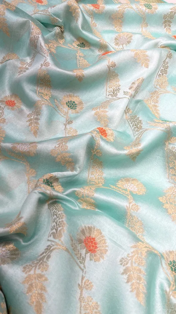 Humairah_Pure_Handloom_Light_Sea_Green_Dupion_Silk_Floral_Mina_Jaal_with_Contrast_Red_Silver_Mina_Golden_Skirt_Border_and_Light_Sea_Green_Blouse