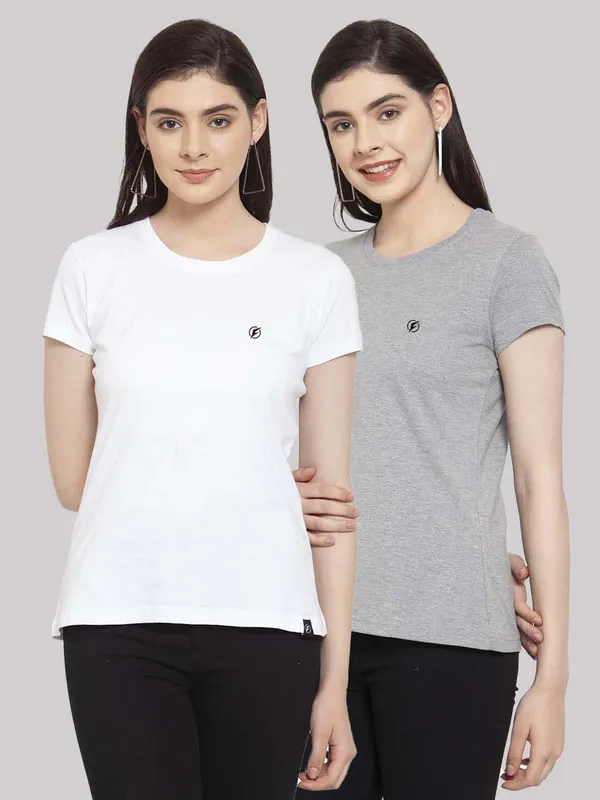 Pack_of_2_White_&_Grey_Cotton_Round_Neck_Short_Sleeves_T-Shirt_For_Women
