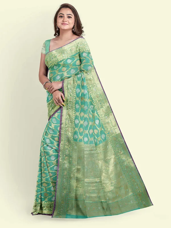 Sea_Green_Cotton_Silk_Banarasi_Sarees_For_Women