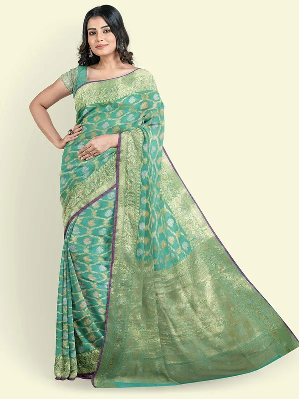 Sea_Green_Cotton_Silk_Banarasi_Sarees_For_Women