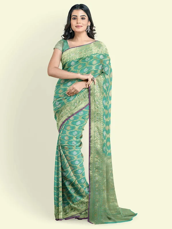 Sea_Green_Cotton_Silk_Banarasi_Sarees_For_Women