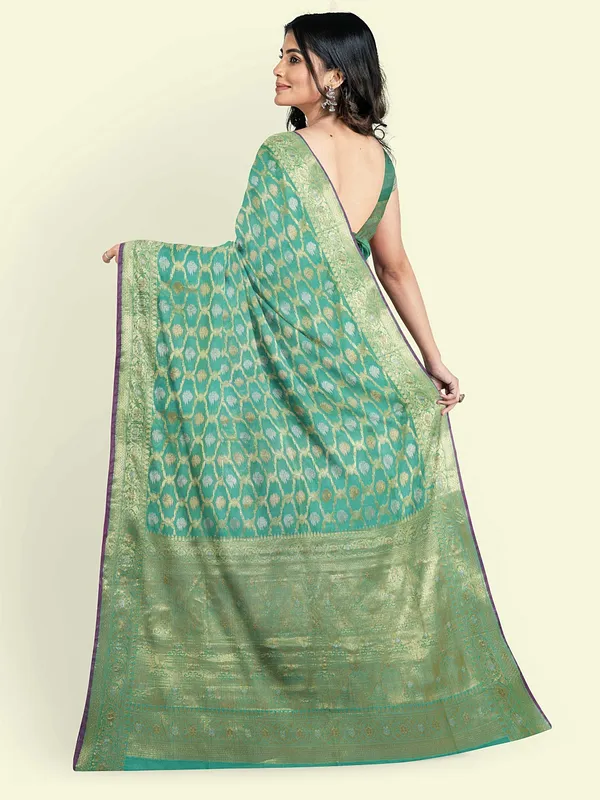 Sea_Green_Cotton_Silk_Banarasi_Sarees_For_Women