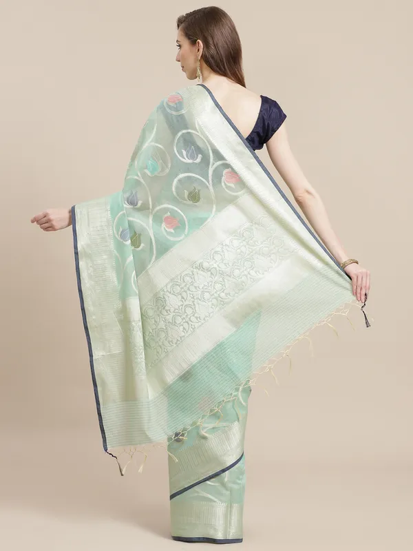 Sea_Green_Masrise_Cotton/Cotton_Banarasi_Sarees_For_Women