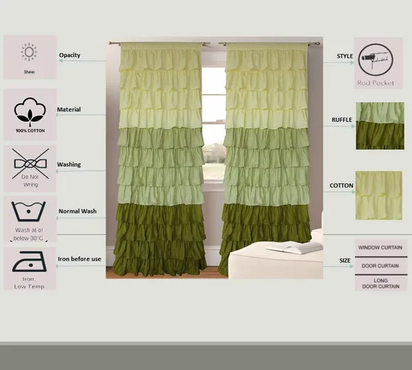 Pack_of_2_Cotton_Green_Three_in_one_Ultimate_Ruffle_Rod_Curtain_Set_for_Window_and_Door