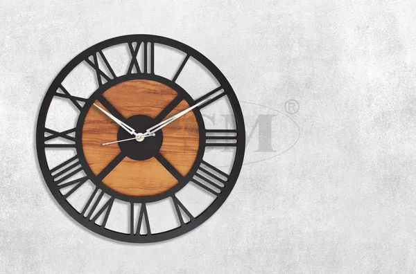 LASER_CUT_WOODEN_WALL_CLOCK_IVORY_BLACK_15_INCH_ROUND_PSM_1117