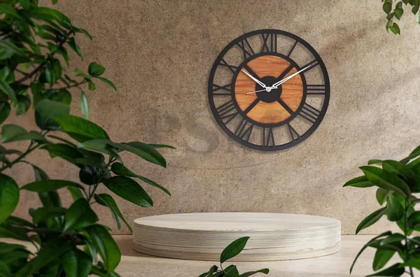 LASER_CUT_WOODEN_WALL_CLOCK_IVORY_BLACK_15_INCH_ROUND_PSM_1117