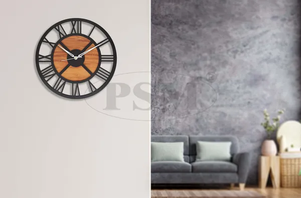 LASER_CUT_WOODEN_WALL_CLOCK_IVORY_BLACK_15_INCH_ROUND_PSM_1117