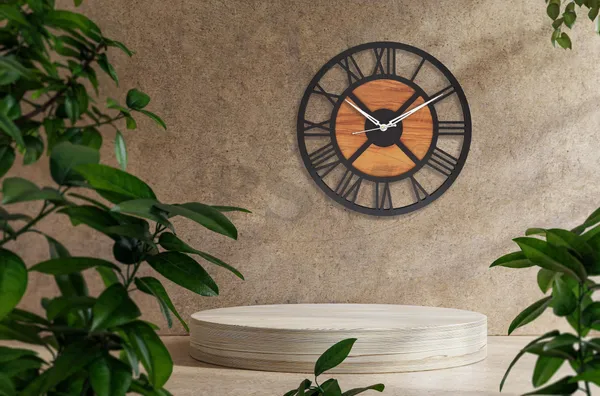 LASER_CUT_WOODEN_WALL_CLOCK_IVORY_BLACK_15_INCH_ROUND_PSM_1117