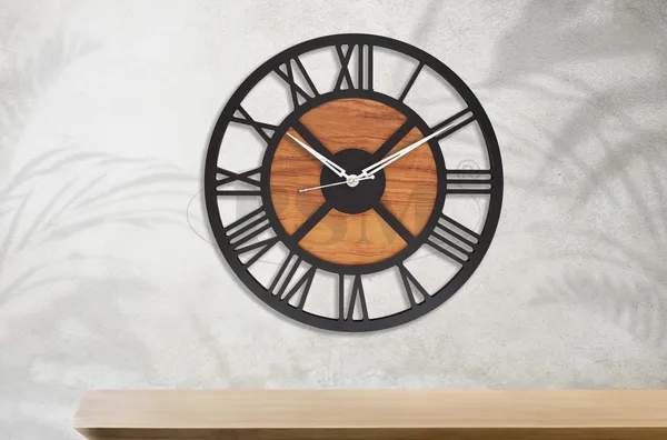 LASER_CUT_WOODEN_WALL_CLOCK_IVORY_BLACK_15_INCH_ROUND_PSM_1117