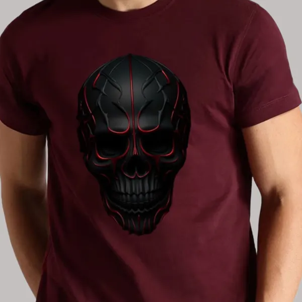 Maroon_Skull_Printed_Half_Sleeve_Cotton_T-Shirt_For_Men