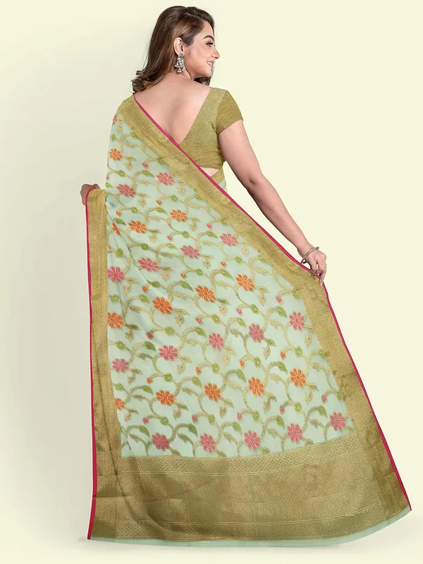 Green_Cotton_Blend_Banarasi_Sarees_For_Women