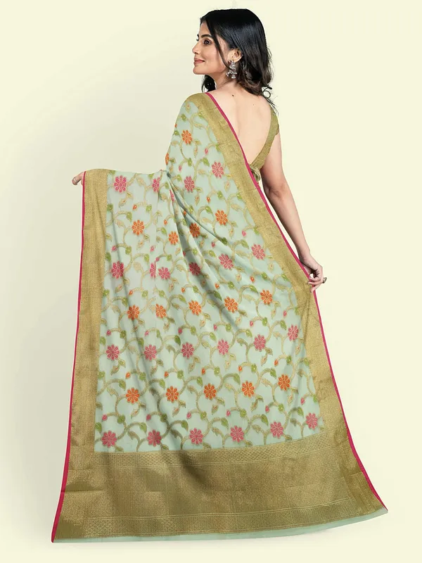 Green_Cotton_Blend_Banarasi_Sarees_For_Women