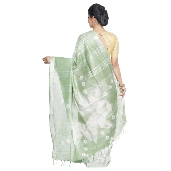 Chamoisee_Brown_&_Olivine_Green_women's_Bhagalpuri_Handloom_Cotton_Linen_Slub_Blend_Tie_Two_Dye_(Sibory_Two_Dye)_Saree_With_Running_Unstitched_Blouse_Piece