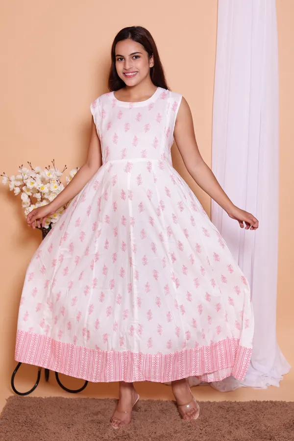 White_and_Pink_Printed_Cotton_Anarkali_Plus_Size_Kurta/Gown__With_Jacket